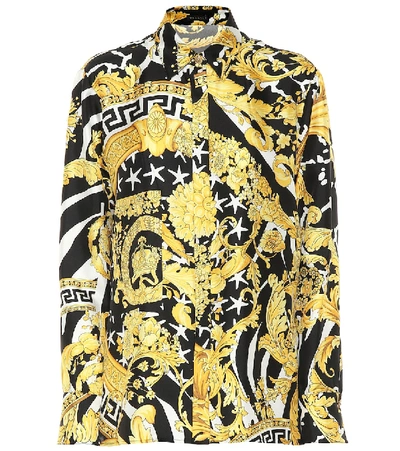 Shop Versace Printed Silk Shirt In Gold