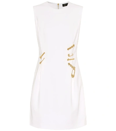 Shop Versace Embellished Stretch-crêpe Minidress In White