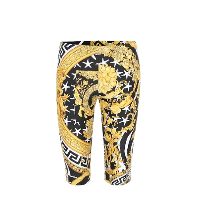 Shop Versace Printed Stretch-jersey Shorts In Yellow