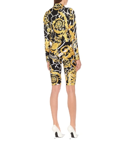 Shop Versace Printed Stretch-jersey Shorts In Yellow