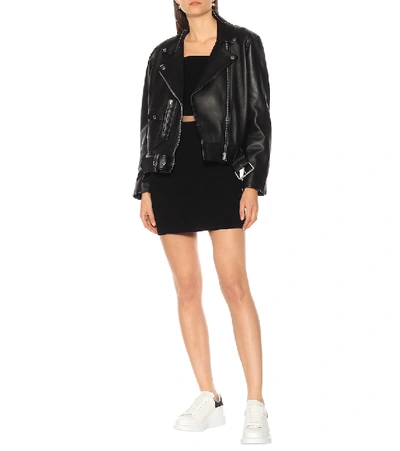 Shop Balmain Stretch-knit Miniskirt In Black