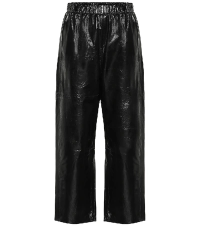 Shop Mm6 Maison Margiela High-rise Cropped Leather Pants In Black