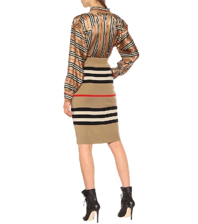 Shop Burberry Icon Stripe Merino Wool Skirt In Beige