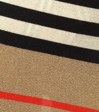 Shop Burberry Icon Stripe Merino Wool Skirt In Beige