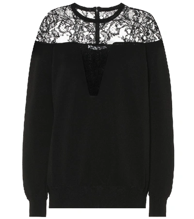 Shop Givenchy Lace-trimmed Crêpe Sweatshirt In Black