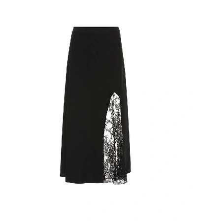 Shop Givenchy Lace-trimmed Crêpe Midi Skirt In Black