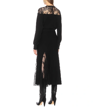 Shop Givenchy Lace-trimmed Crêpe Midi Skirt In Black