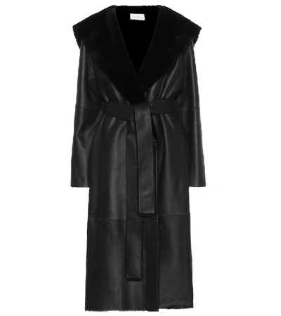Shop The Row Riona Leather And Shearling Coat In Black