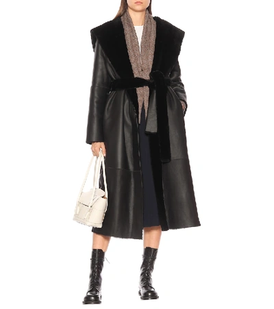 Shop The Row Riona Leather And Shearling Coat In Black