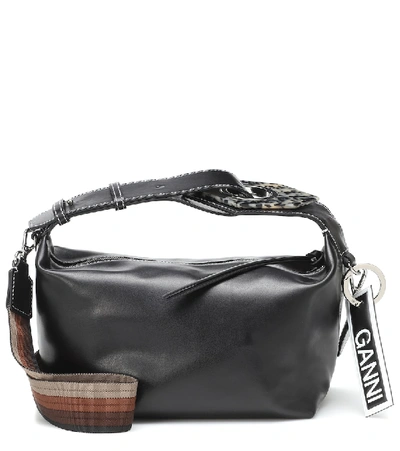 Shop Ganni Leather Shoulder Bag In Black