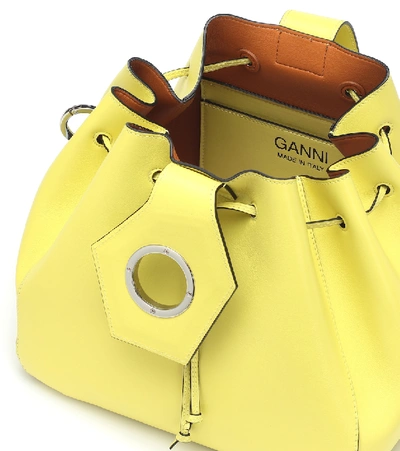 Shop Ganni Leather Shoulder Bag In Yellow