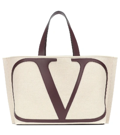 Shop Valentino Garavani Vlogo Large Canvas Shopper In Beige