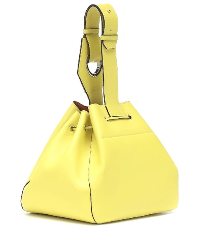 Shop Ganni Leather Shoulder Bag In Yellow