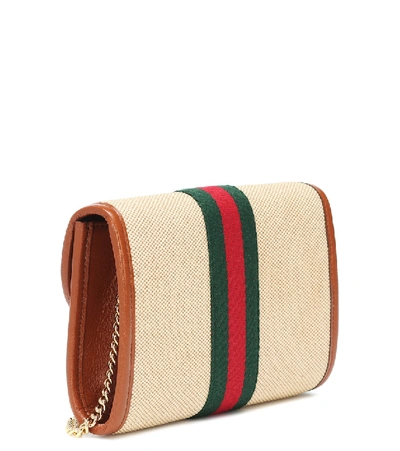 Shop Gucci Rajah Mini Canvas Shoulder Bag In Beige