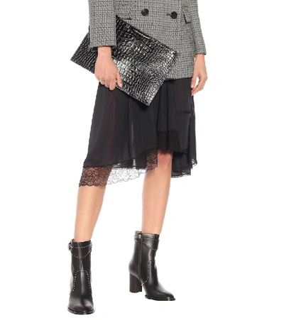 Shop Givenchy Antigona Croc-effect Leather Clutch In Black