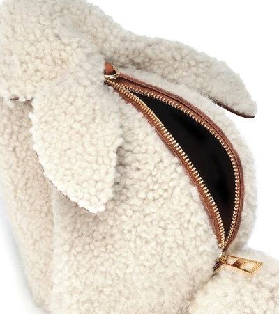 Shop Loewe Bunny Mini Shearling Shoulder Bag In Beige