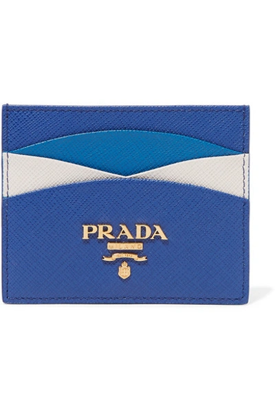 Shop Prada Color-block Textured-leather Cardholder In Blue