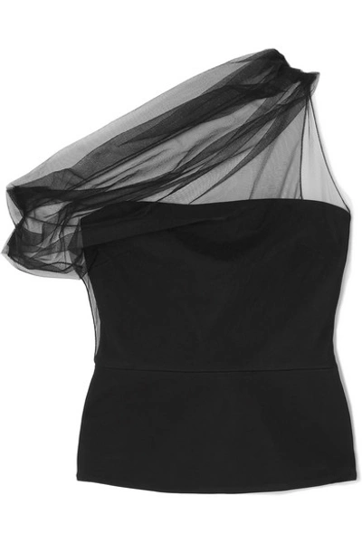 Shop Cushnie One-shoulder Draped Tulle And Stretch-crepe Top