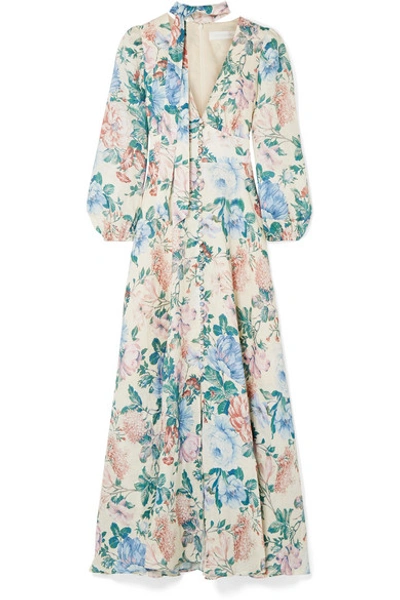 Shop Zimmermann Verity Floral-print Linen Maxi Dress In Sky Blue