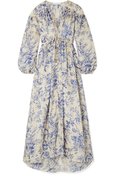 Shop Zimmermann Verity Floral-print Silk-satin Maxi Dress In Blue