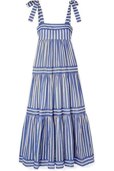 Shop Zimmermann Verity Tiered Striped Cotton-voile Maxi Dress In Blue