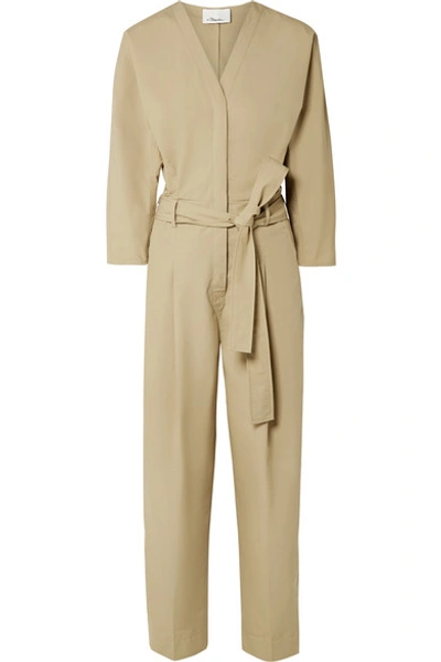 Shop 3.1 Phillip Lim Belted Cotton-blend Poplin Jumpsuit In Beige