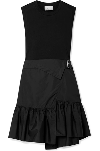 Shop 3.1 Phillip Lim / フィリップ リム Belted Layered Cotton-jersey And Poplin Dress In Black