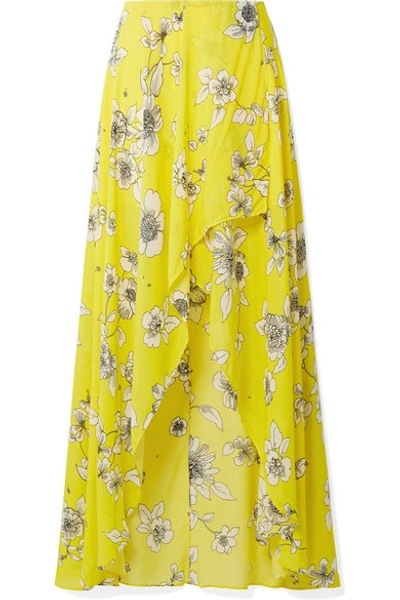 Shop Alice And Olivia Kirstie Wrap-effect Floral-print Chiffon Maxi Skirt In Yellow