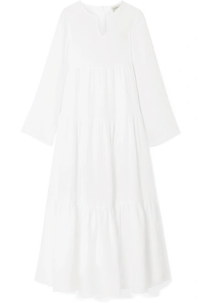 Shop Mansur Gavriel Bohemian Tiered Linen Maxi Dress In White
