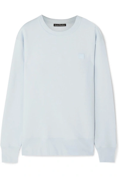 Shop Acne Studios Fairview Face Appliquéd Cotton-jersey Sweatshirt In Light Blue