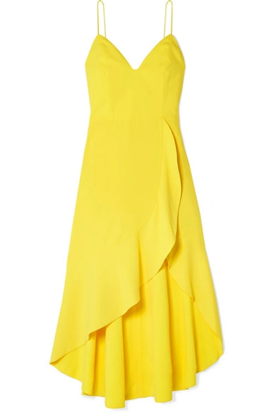 Shop Alice And Olivia Cobi Wrap-effect Crepe Midi Dress In Yellow