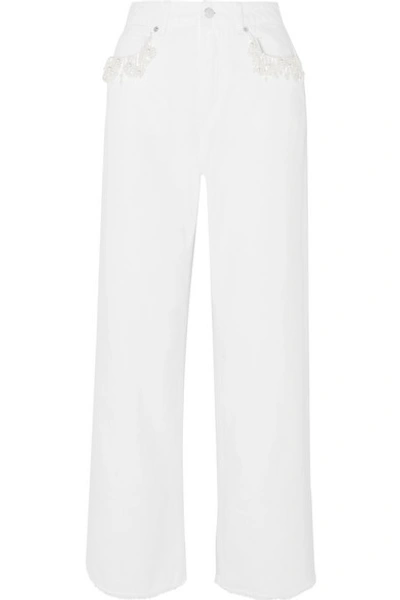 Shop Christopher Kane Faux Pearl-embellished High-rise Straight-leg Jeans In White
