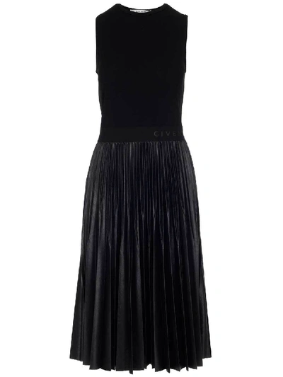 Shop Givenchy Pleated Midi Dress In Black