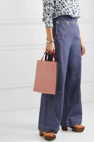 Shop Marni Museo Small Color-block Leather Tote In Pink