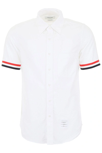 Shop Thom Browne Stripe Trim Oxford Shirt In White