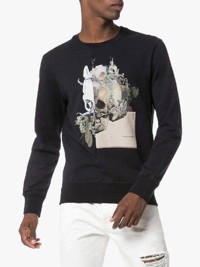 Shop Alexander Mcqueen Skull Print Cotton Sweatshirt In Blue