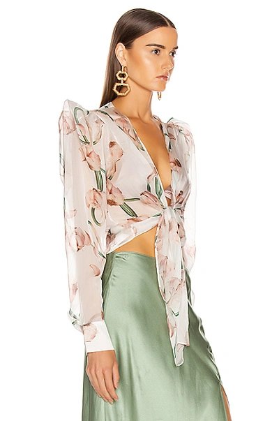 Shop Adriana Degreas Tied Aglio Shirt In Floral,pink,white In Off White