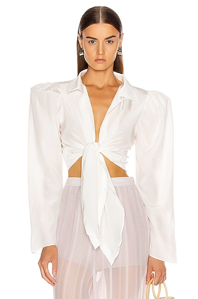 Shop Adriana Degreas Tied Voluminous Sleeve Top In Off White