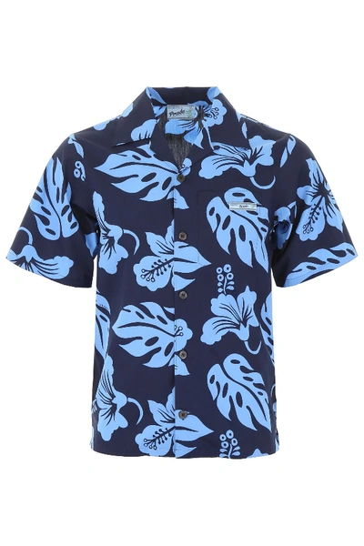 Shop Prada Printed Bowling Shirt In Celeste (blue)