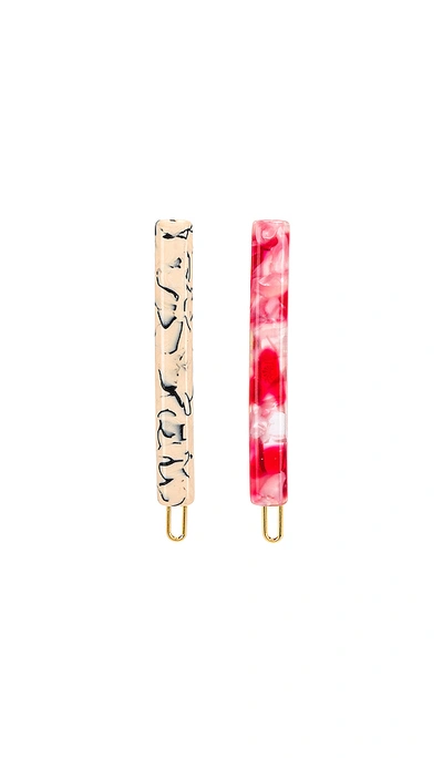 Shop Lele Sadoughi Stick Barrette Set In Splatter Paint & Cherry