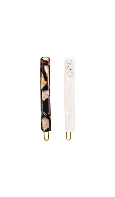 Shop Lele Sadoughi Stick Barrette Set In White. In Mother Of Pearl & Cobble Stone