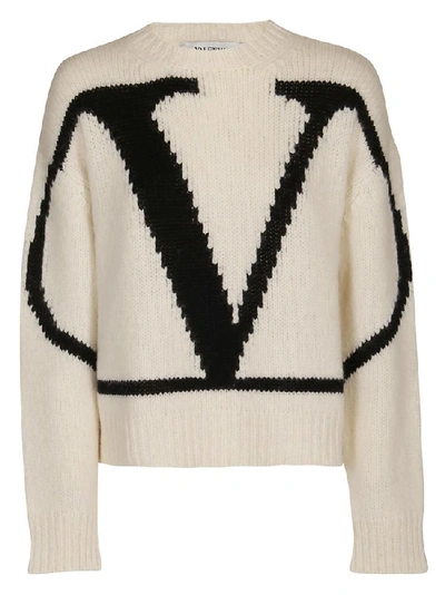 Shop Valentino Vlogo Crewneck Sweater In Beige