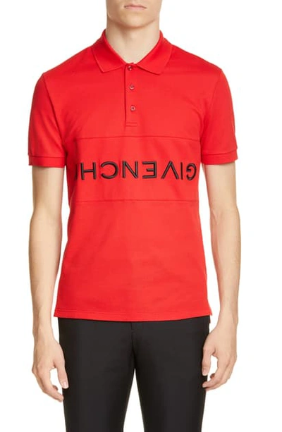 Shop Givenchy Upside Down Logo Pique Polo In Red