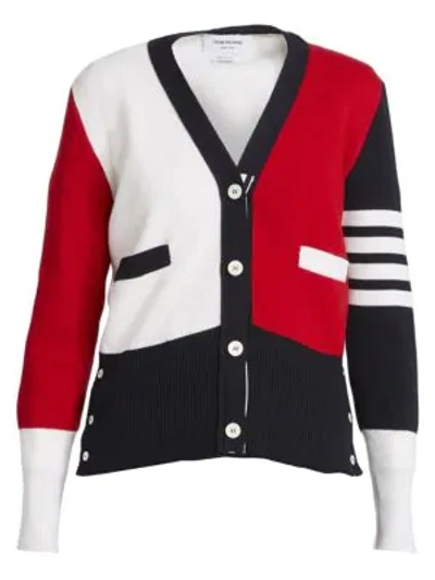 Shop Thom Browne Fun Mix Wool V-neck Cardigan In Red White Blue