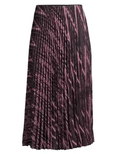 Shop M Missoni Zigzag Lurex Knit Pleated Midi Skirt In Pink Black