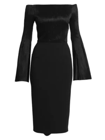 Shop Roland Mouret Anina Plisse Off-the-shoulder Dress In Black
