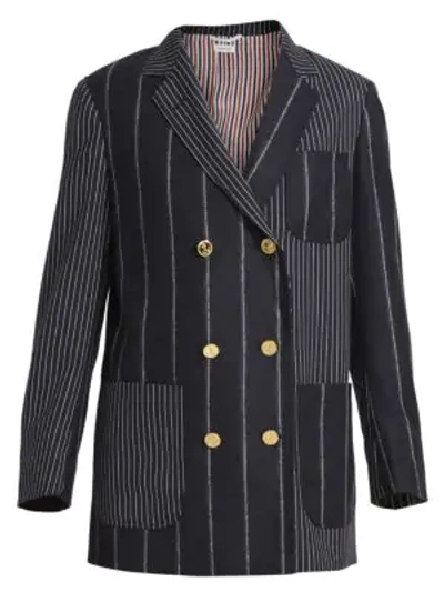 Shop Thom Browne Double Breasted Stretch-wool Sack Jacket In Navy