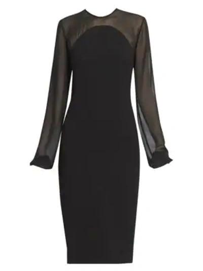 Shop Victoria Beckham Sheer Silk Sleeve Fitted Dress In Black