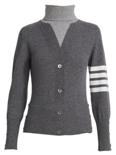 Shop Thom Browne Women's Cashmere Layered Knit Turtleneck Pullover In Grey