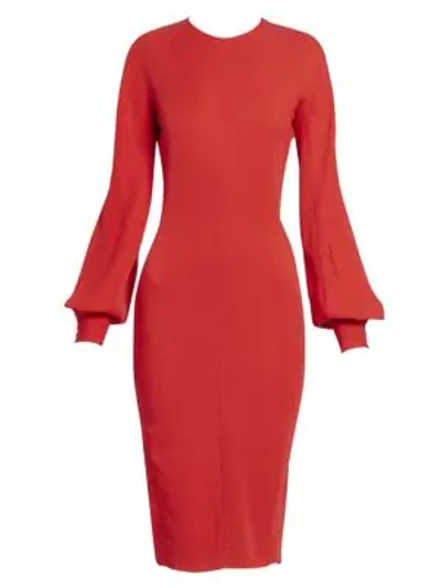 Shop Victoria Beckham Slash Sleeve Fitted Midi Dress In Red